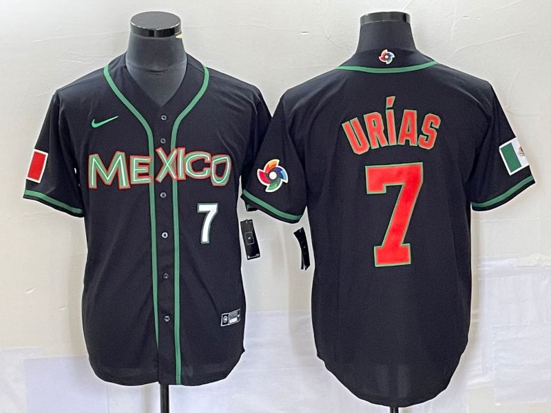 Men 2023 World Cub Mexico #7 Urias Black red Nike MLB Jersey5